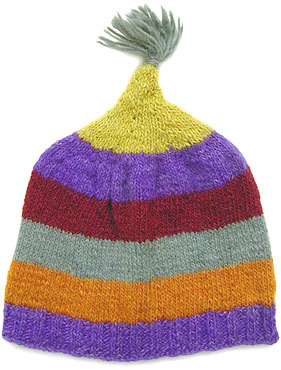 草木染め 手編み ボーダー ニット帽