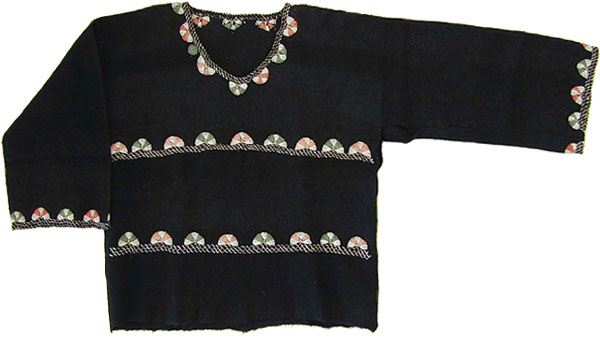 チャムラの刺繍ウール黒ジャケット - LABRAVA [メキシコ 民芸 雑貨 インテリア 通販]