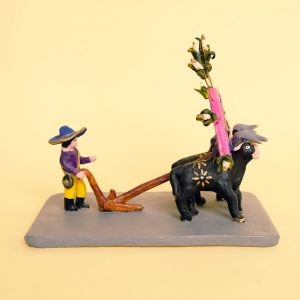 メテペック 土人形 二頭立ての牛と種まく人