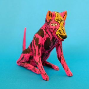 オアハカ ウッドカービング ピンク犬
